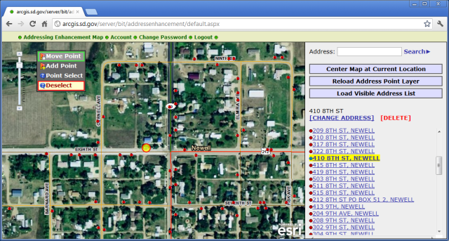 Address Enhancement editor with the point toolbox open over a Newell neighborhood